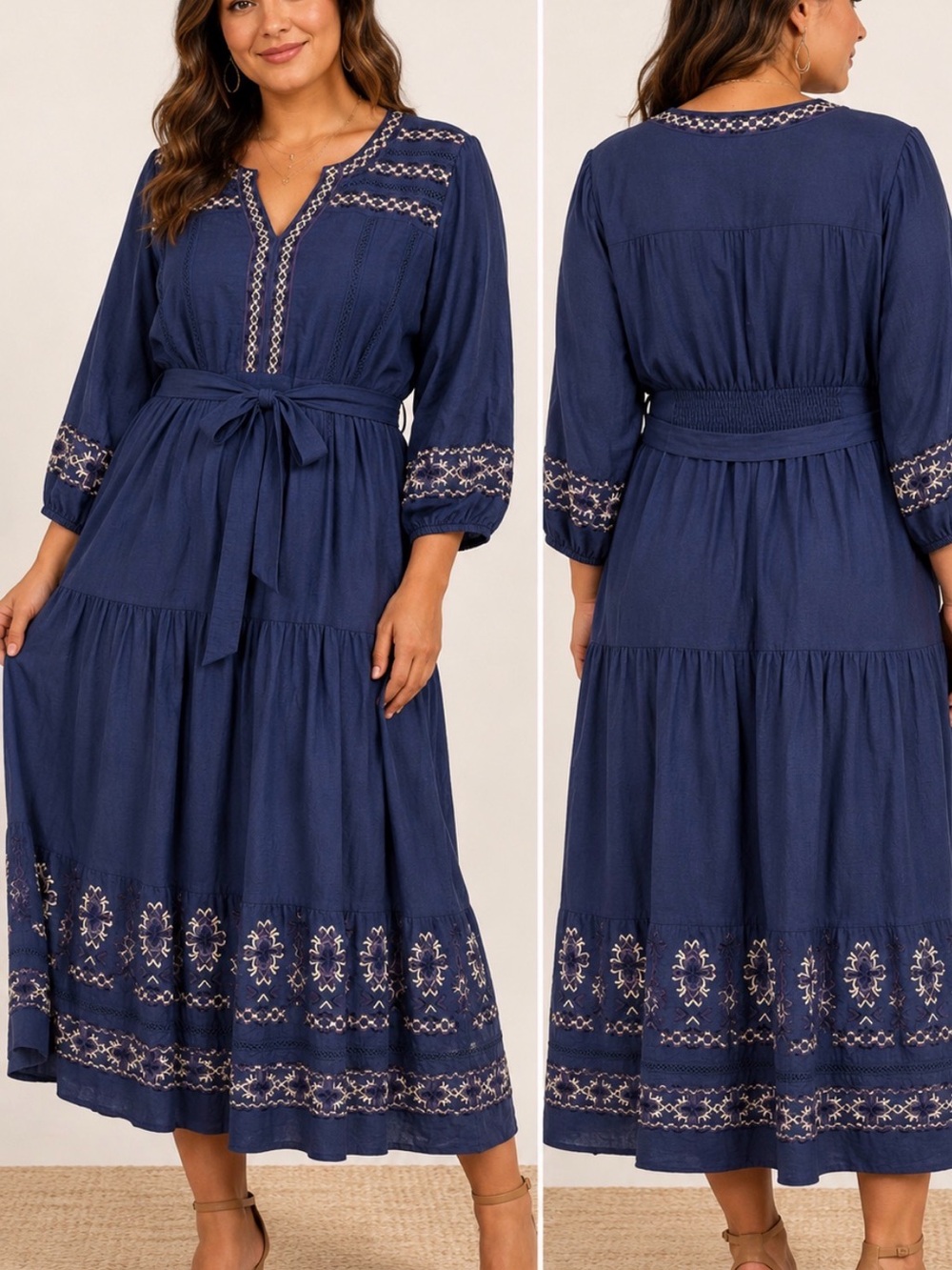 Nurture by Westbound Woman 3X Blue Embroidered Boho Maxi Dress NWT pockets